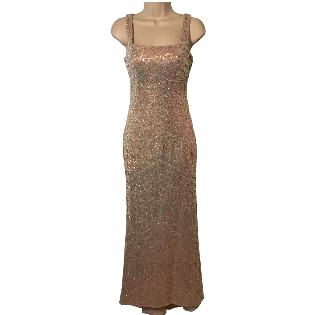 Nwt City Triangles Straight Neck Metallic Sequin Dress Size 1 Prom Formal Hoco
